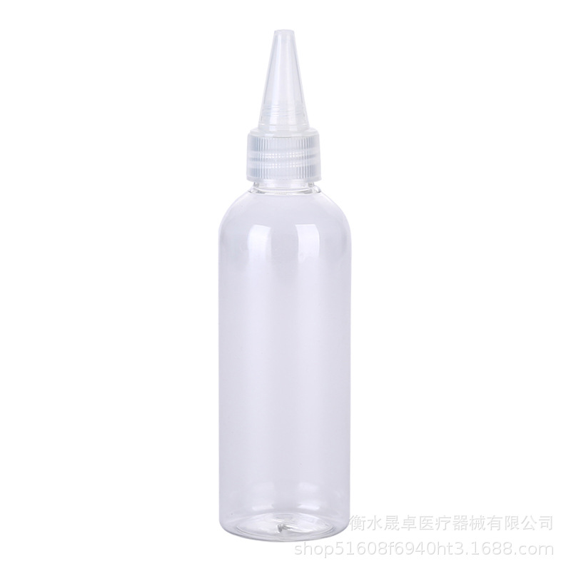 30ml botella de boca puntiaguda 100mlpet transparente squeeze tapa de boca puntiaguda botella de plástico botella de distribución de apretón botella de tinte de mezcla de color