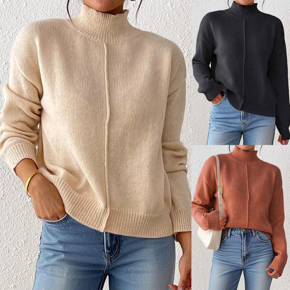 Women's Semi-Turtle Neck Casual Sweater - Soft Deer Fleece Fabric, Pure Color Pullover, Comfortable & Stylish For Autumn Winter_voghion.com