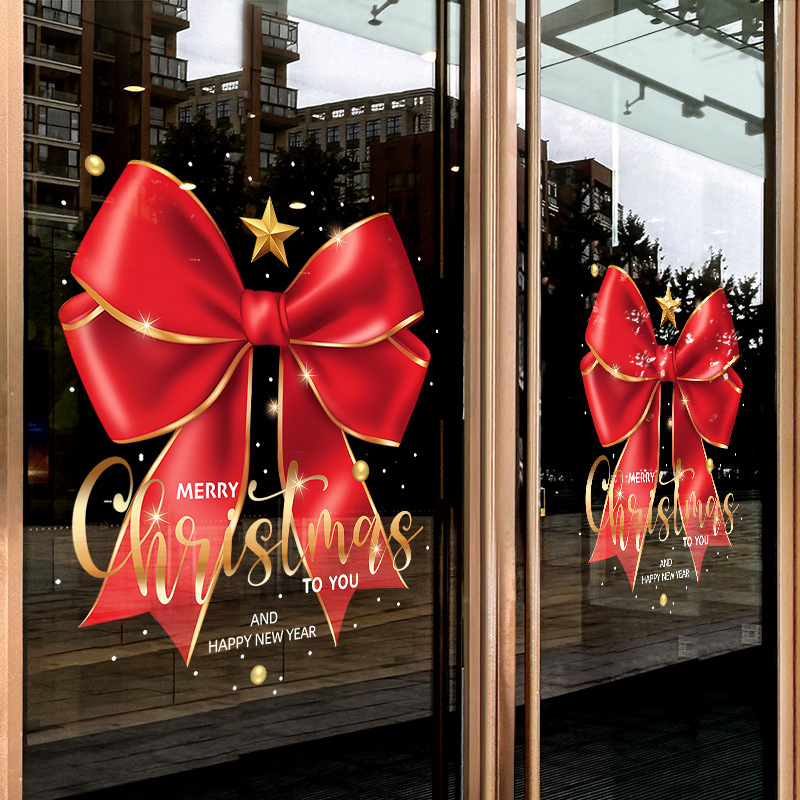 圣诞节装饰品圣诞玻璃贴纸咖啡店铺氛围布置品橱窗静电贴窗花贴画