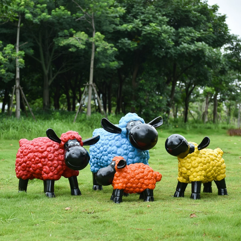 Скульптура из стекловолокна в виде мультяшной овцы с кудрями для парка, детского сада, фермы, ландшафта, газона, украшение для улицы в стиле интернет-знаменитостей