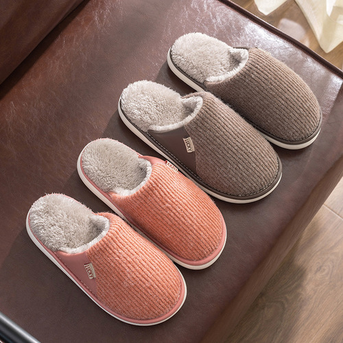 Cotton slippers for women autumn and winter  new indoor home soft-soled anti-slip home plus velvet warm furry slippers for men