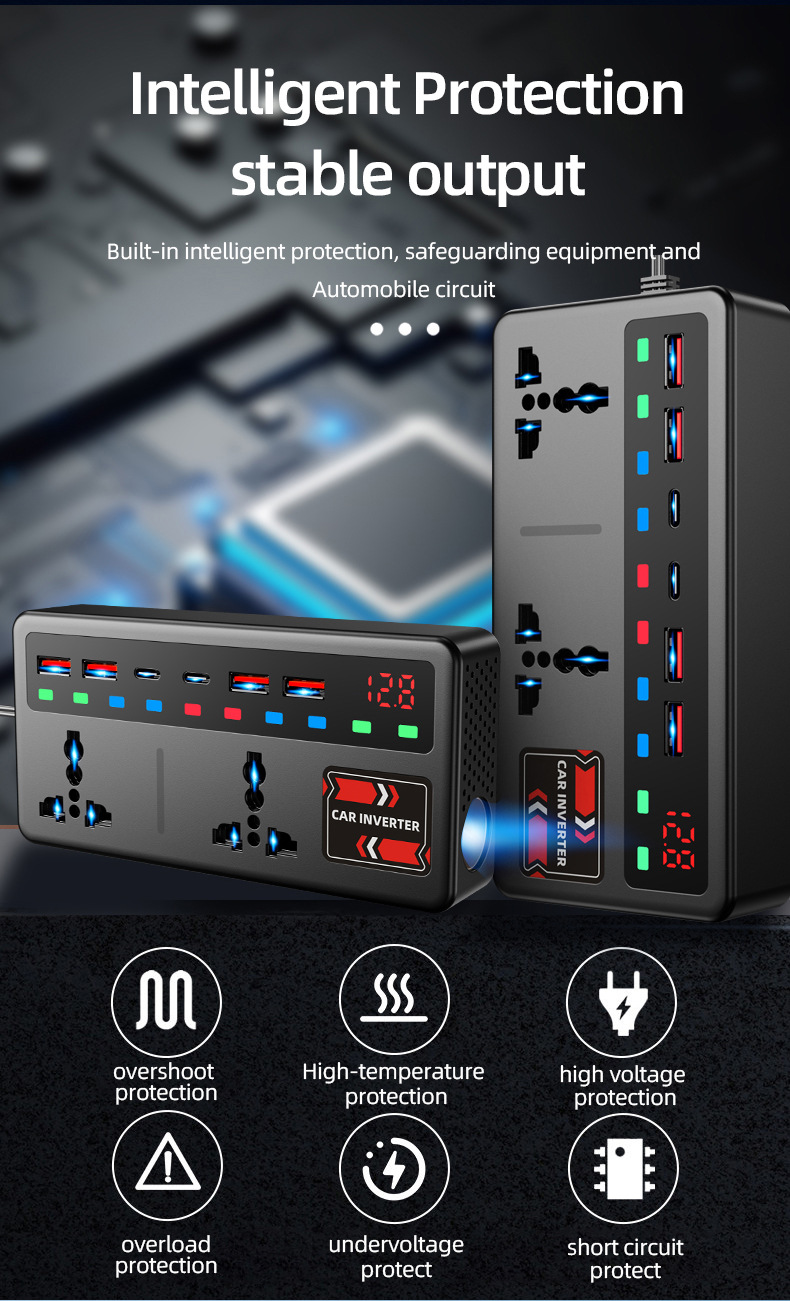 Car Inverter 12V24V Universal to 220V Intelligent High-Power Car Inverter Converter Mobile Phone Charger