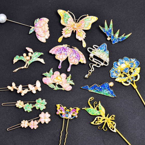 Tanabata gift non-heritage snail diy material bag butterfly shell fragments handmade brooch hairpin antique