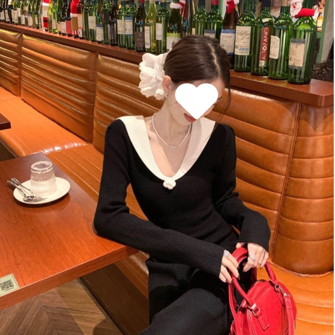 小香风立体花朵针织连衣裙女秋冬新款法式收腰修身气质A字长裙子