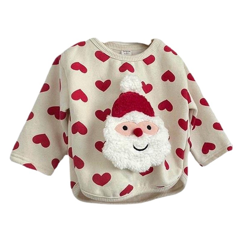 25 sudaderas navideñas de invierno para niños, camisetas con cuello redondo y corazón a rayas, camisetas cálidas de manga larga para niños, ropa de vacaciones