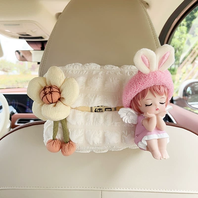 Armrest Box Drawable Hanging Tissue Car tissue box/set - beige-sunflower-velvet-ear-powder-a-ni-puff-carton