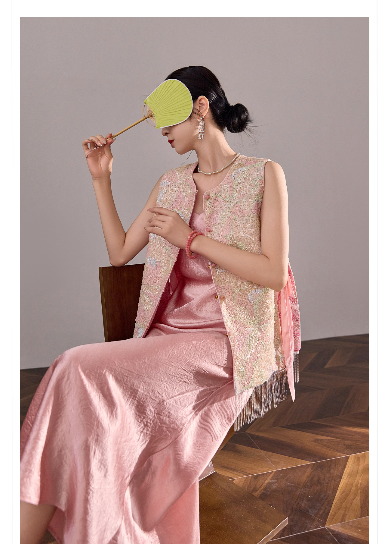 Áo vest gile nữ hai mặt phối ren đính cườm phong cách Trung Hoa mới mùa hè N2078 — Phối màu [mặc hai mặt] chi tiết 5