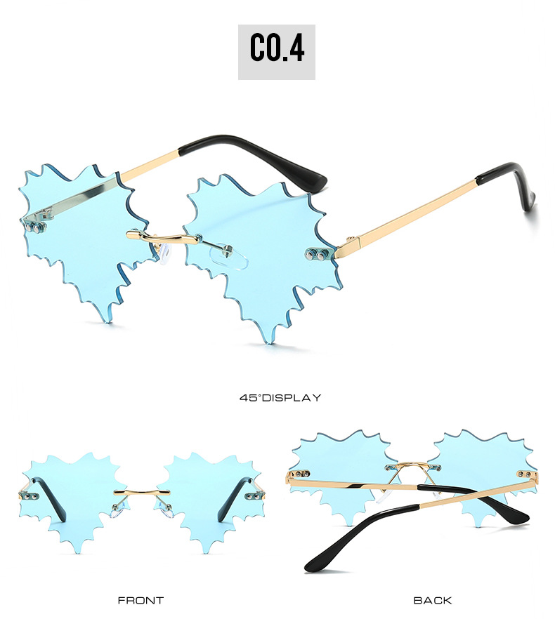 Frameless Sunglasses For Women Unique Hip Hop Maple Leaf Design_voghion.com