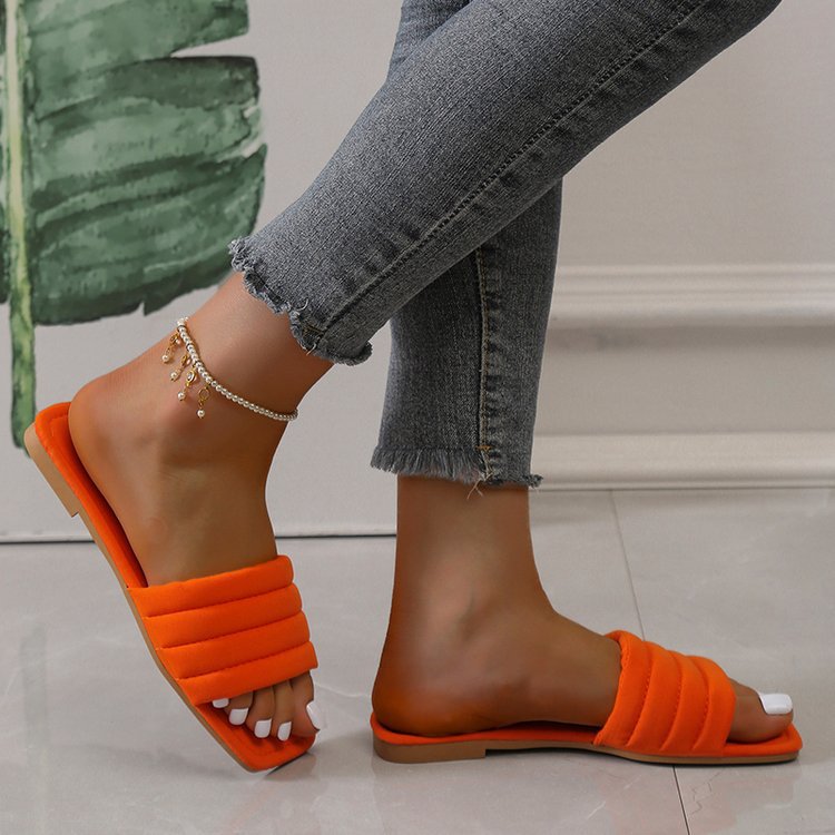 Women's Ladies Slides Indoor Leather Fabric Waterproof Non-Slip Flip Flops_voghion.com