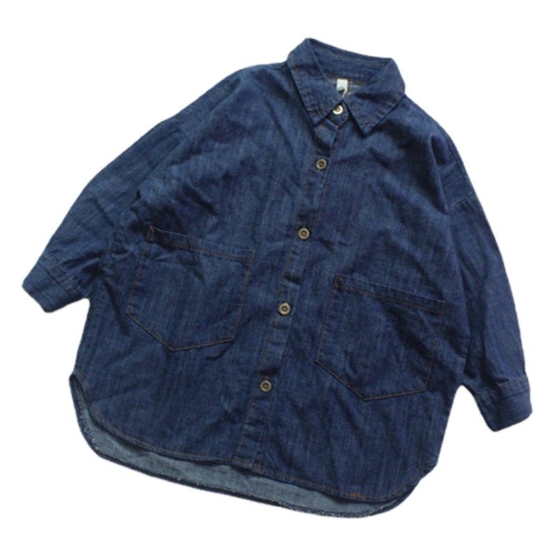 2026 Children's Shirt Spring Denim Boys' Cardigan Korean Style Loose Mid-Length Girls' Shirt Versatile Turn-Down Collar