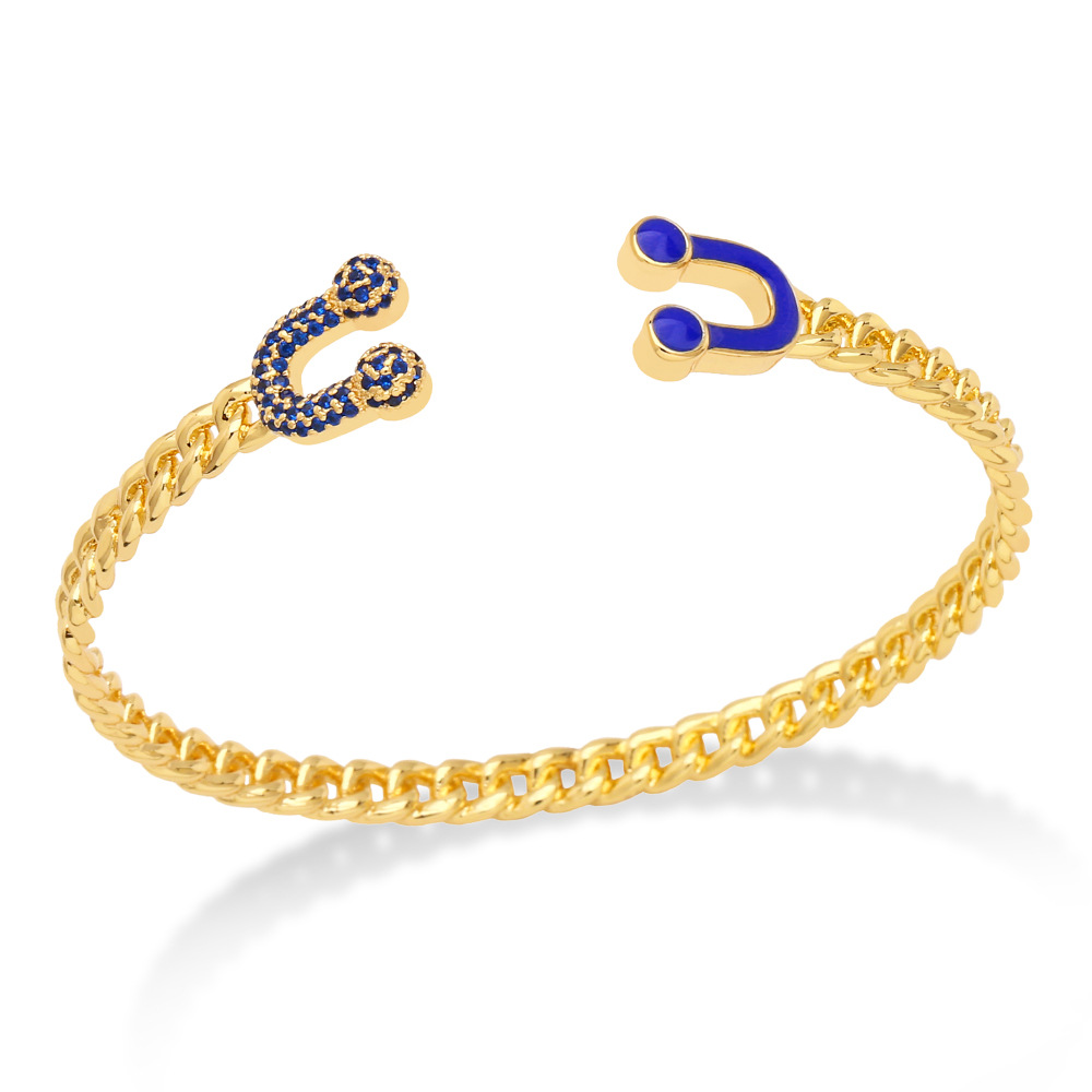 Fashion U Shape Copper Inlay Artificial Diamond Bangle 1 Piece