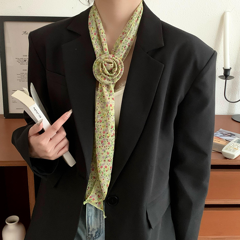 Pañuelo de seda para mujer, tira larga, sentido de alta calidad, lunares, corbata estrecha y delgada, pañuelo de flor de rosa, cinturón para el cabello, cinturón al por mayor