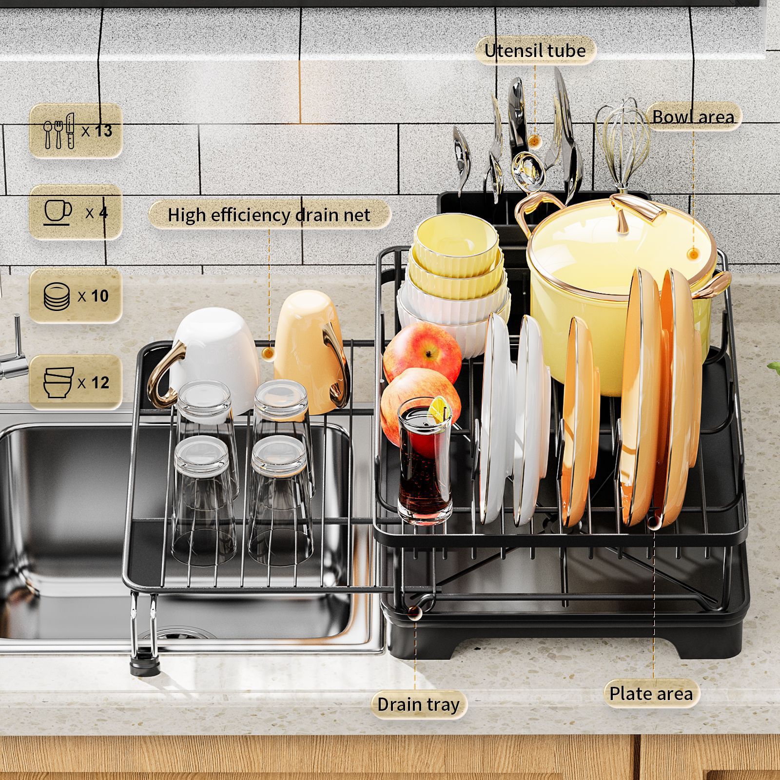 cocina transfronteriza retráctil drenaje rack platos rack tablero fregadero dibujo drenaje plato taza de agua plato palillos rack de almacenamiento
