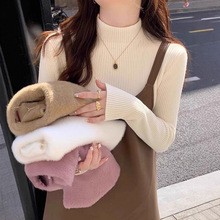 定制长袖打底衫女秋冬半高领加绒上衣女保暖内搭打底衫毛衣针织衫