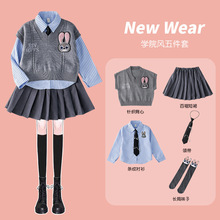 女童套装2025春秋新款学院风jk制服儿童卡通三件套兔子警官裙子