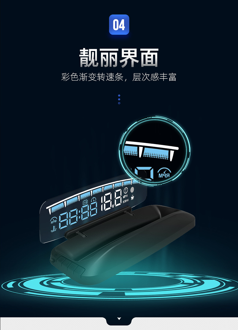 Hud Head-Up Display Car Multi-Function Obd Speed Speed Water Temperature High-Definition Large Screen Suspended Projection