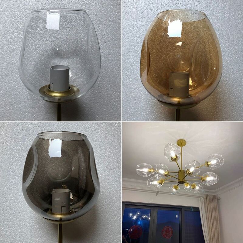 Glass Lampshade in Transparent Amber and Smoky Gray with Electroplated Finish, Featuring Upper and Lower Openings, Concave Points, and a Round Shape for Living Room Dining Pendant Lights Glass Lampshade in Transparent Amber and Smoky Gray with Electroplated Finish, Featuring Upper and Lower Openings, Concave Points, and a Round Shape for Living Room Dining Pendant Lights