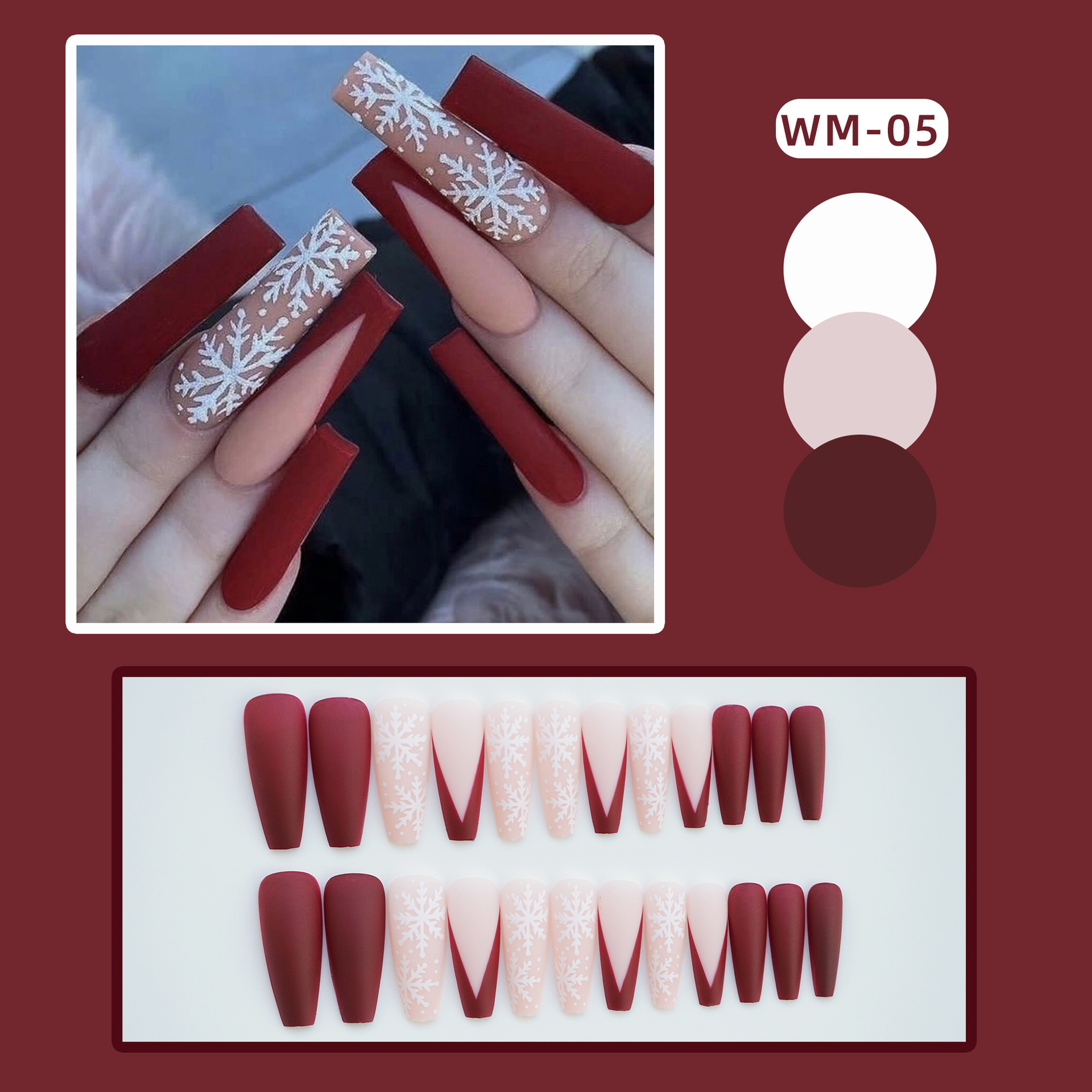 50g Weight press-on nails Nail Supplies 1 Set Quantity ABS Material Christmas Festival Snowflake Pattern Sweet Style Christmas Sweet Snowflake ABS Press-on Nails 1 Set 无