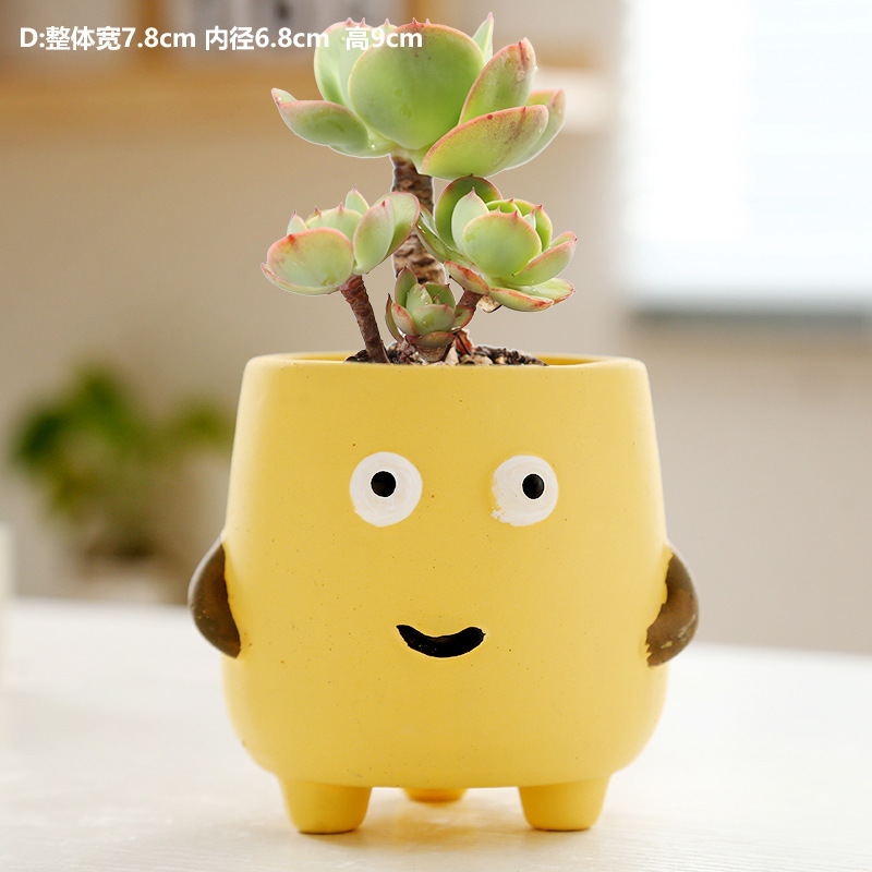 Macetas de cerámica para suculentas con diseño de animales de dibujos animados, pequeño tamaño, para estante de flores en casa, suministro al por mayor