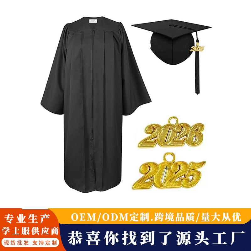 2025 New style cross-border US degree bachelor gown class uniform woven master PhD gown adult graduation dress set