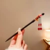 Red black round beads flower-shaped, Chinese hairpin