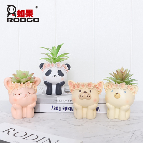 Cartoon garland animal micro landscape succulent flower pot ornaments creative home office desktop gardening potted ornaments