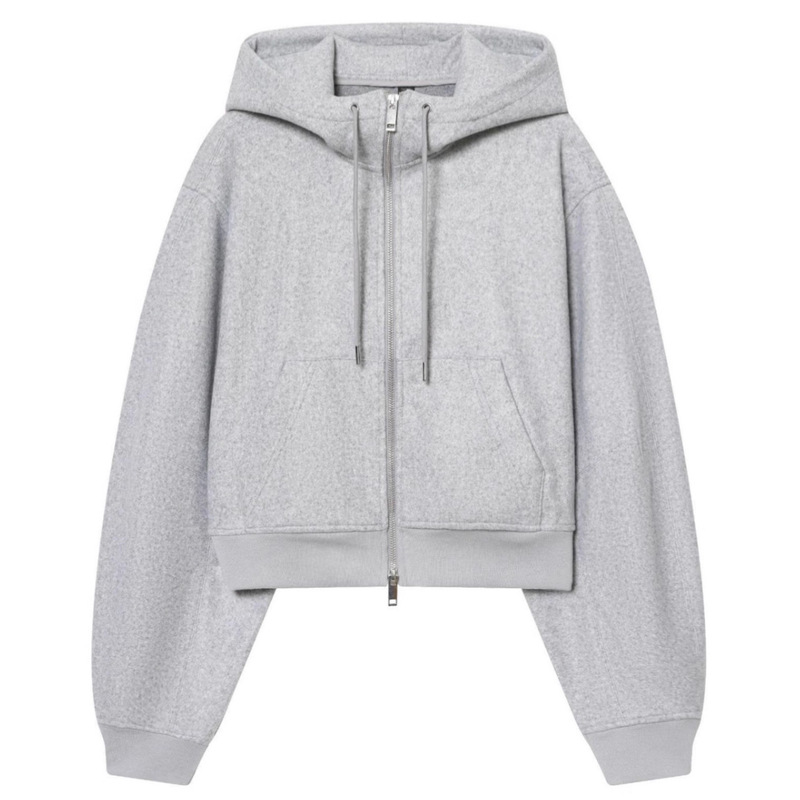 Foreign Trade Autumn and Winter New Style Gray Preppy Style Loose and Stylish Hooded Fluffy Sleeves Soft Jacket Versatile Jacket for Women