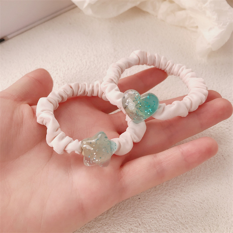 Lindo y dulce polvo suelto amor lazo para el cabello temperamento femenino estrella círculo de intestino delgado cuerda para la cabeza todo fósforo cola de caballo alta cuerda para el cabello accesorios para el cabello