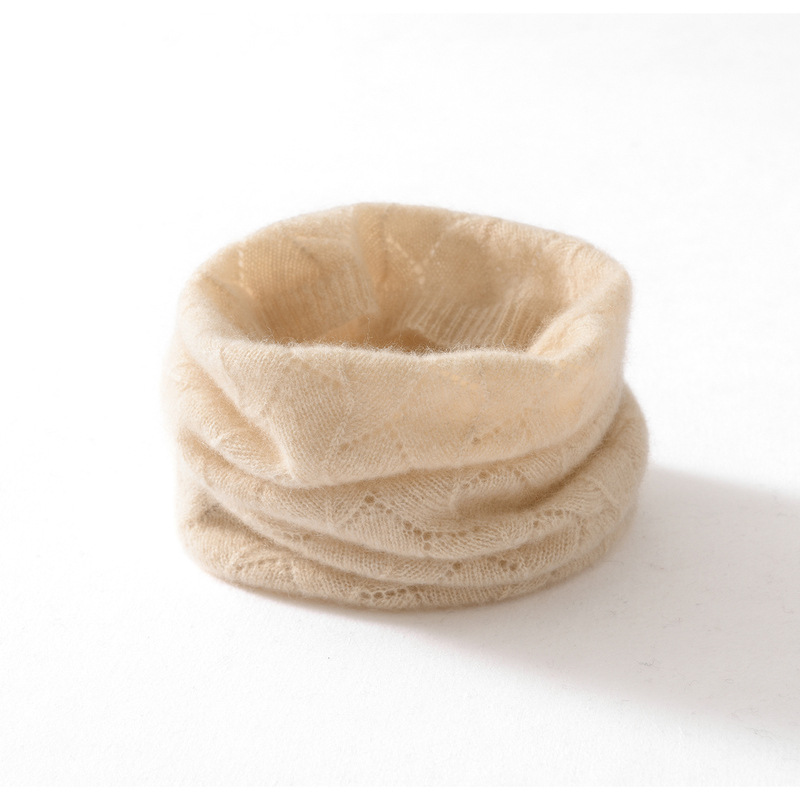 Women's 100% pure cashmere leaf-patterned hollow-out neck warmer, outdoor knitted warm neck warmer, faux collar for autumn and winter