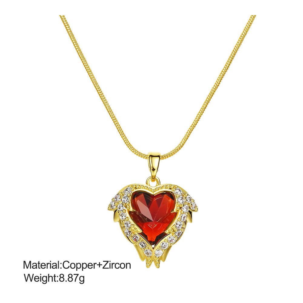18 karat gold-plated necklace with red heart and crystal stones