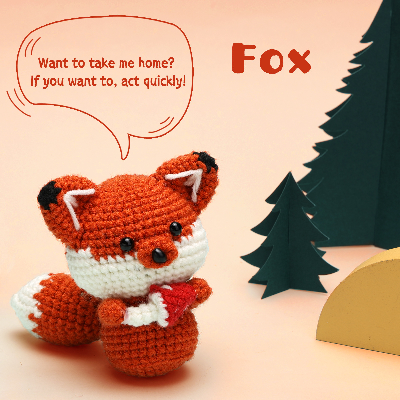 Unisex same style handmade DIY crochet wool knitted red fox doll material package_voghion.com