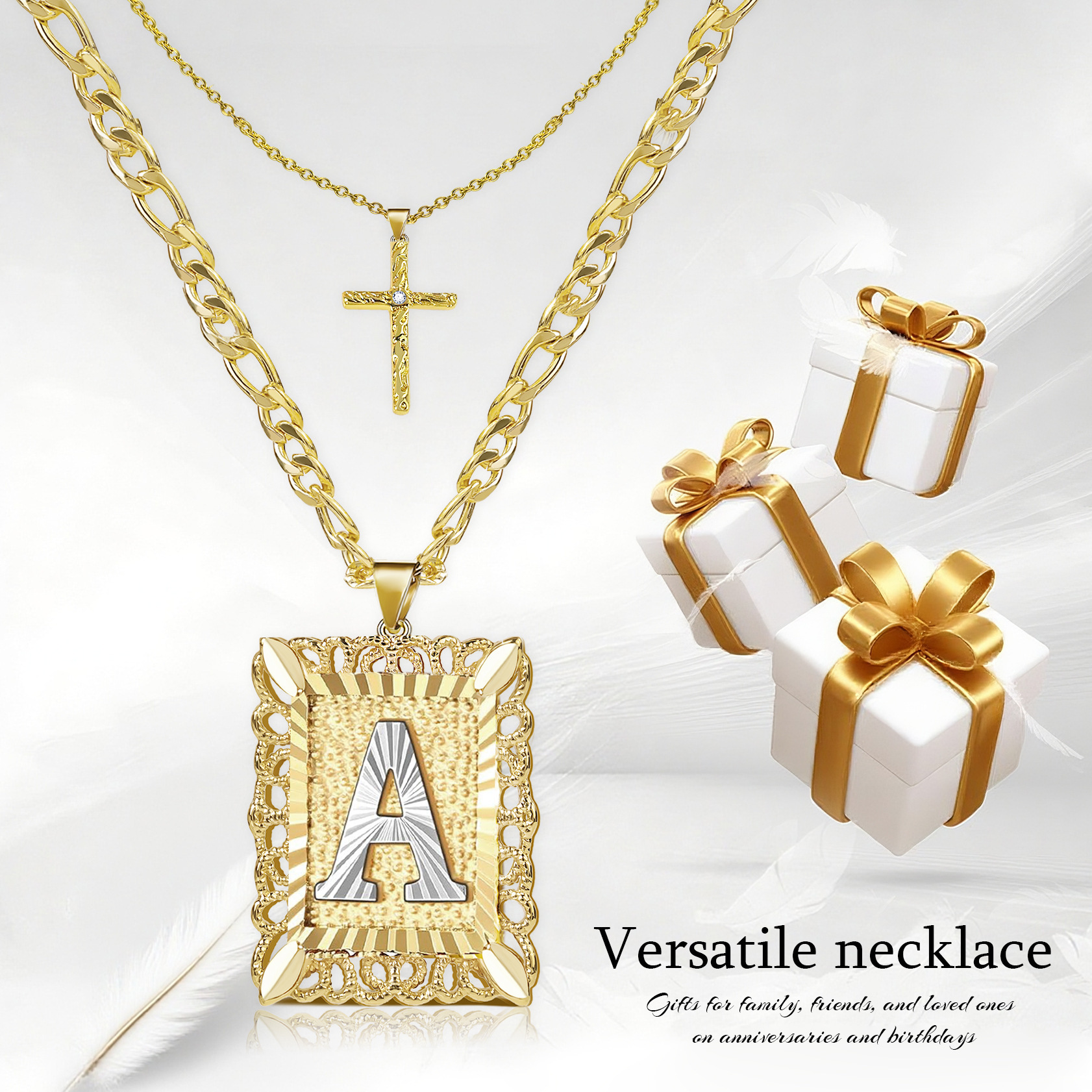 Doppelte Quadratische Buchstabenhalskette Als Weihnachtsgeschenk_voghion.com