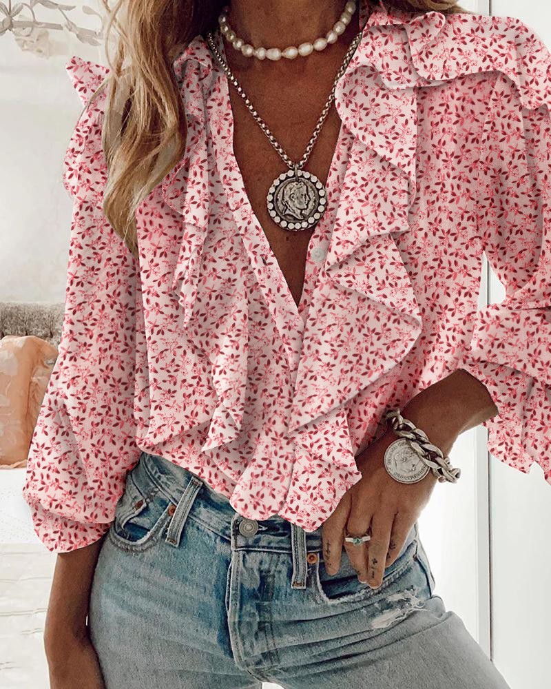 238g Weight Long Sleeve Sleeve Length Regular Sleeve Sleeve Type Chiffon Fabric Type Regular Top Length Blouse Tops Type Daily Occasion V Neck Neckline Loose Fit Type Printing, Butterfly Pattern Summer, Spring, Autumn Season Women's Gender Elegant Style Wholesale Women's Elegant Printing Butterfly Long Sleeve Blouses 14