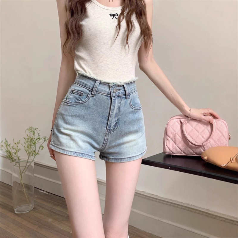 Hot Girl Style Embroidered Pocket Denim Shorts for Women, New High-Waisted Plus Size Slimming A-Line Ultra-Short Tight Hot Pants Hot Girl Style Embroidered Pocket Denim Shorts for Women, New High-Waisted Plus Size Slimming A-Line Ultra-Short Tight Hot Pants