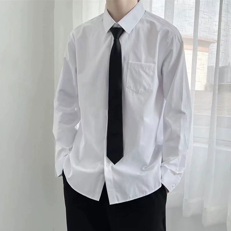Белая рубашка мужская длинная рубашка с длинными рукавами, чувство высокого уровня весной и осенью, свободный, большой размер, прилив, тенденция, весна и осень с длинными рукавами, униформа рубашки