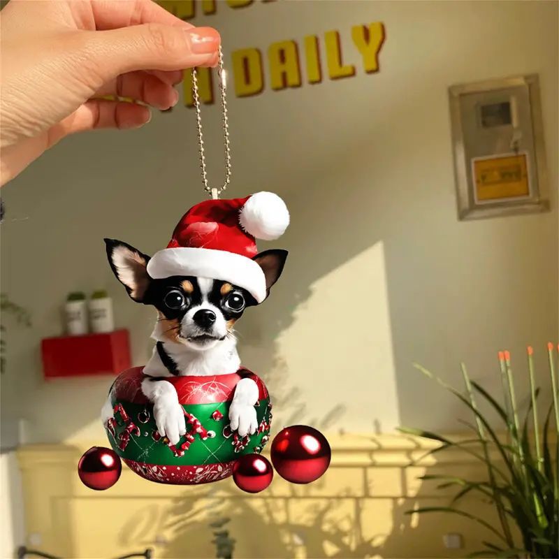 Cross-border nuevo adorable cachorro de Navidad navideño colgante acrílico plano para automóviles colgante llavero colgante