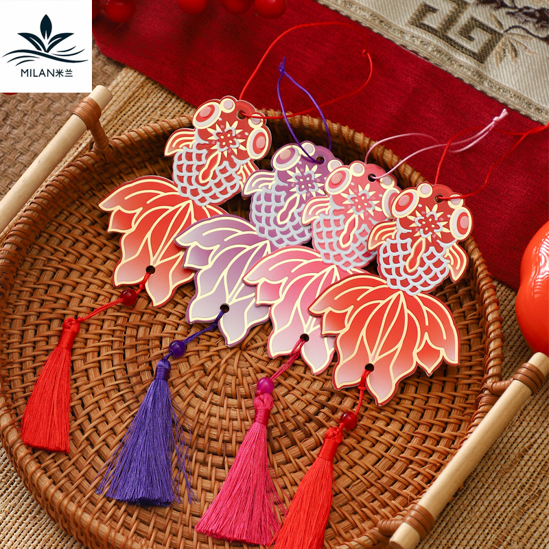 Año del Caballo tarjeta de bendición estampada de oro chino Feng Fu Koi Lisu Tarjeta colgante de Año Nuevo Boat Bonsai decoración tarjeta colgante