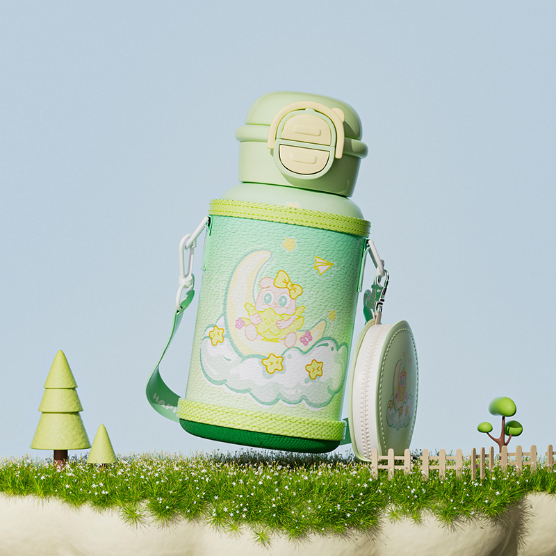 かわいいダブルドリンク子供保温カップストロー付き食品級316ステンレスアニメ携帯弾み学生水筒|undefined