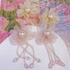 Shiffon fuchsia earrings from pearl, crystal, cloth, hairgrip, flowered