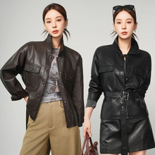 专柜正品真皮皮衣女收腰外套春秋新款洋气复古短款机车绵羊皮夹克