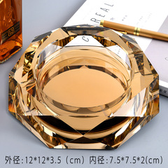 High-end crystal ashtray with octagonal square multi-sided office light luxury living room trendy decor European handicrafts