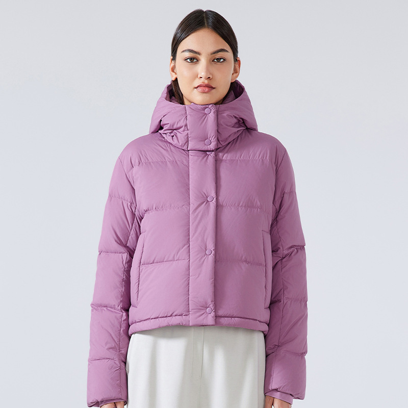 Otoño e invierno 2025 nueva chaqueta de plumón térmica de cuello doble puerta chaqueta de plumón casual femenina con capucha impermeable y resistente al viento