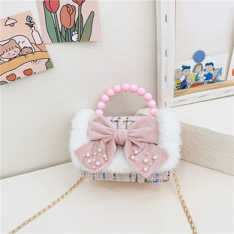 Bolsa de moda de perlas para niños otoño y invierno Año Nuevo para niñas bolsas de hombro de tela arco