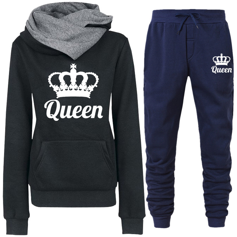 Zweiteiliger Trainingsanzug mit QUEEN-Print für Damen (Frühling/Herbst): Sweatshirt und Jogginghose_voghion.com