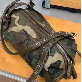 小众新款小众设计通勤保龄球时尚复古迷彩帆布腋下大容量单肩挎包