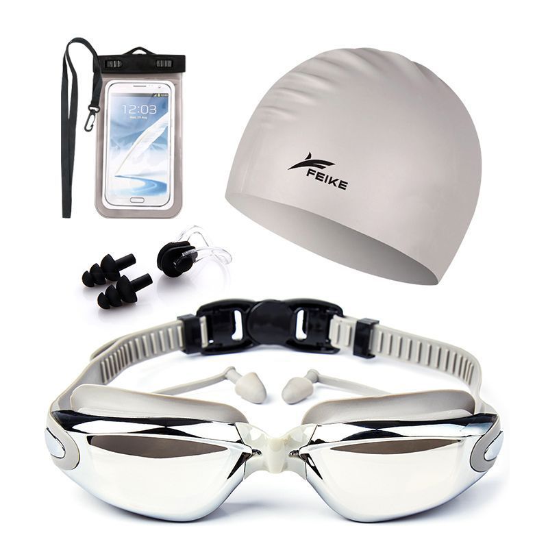 Gafas de natación para hombres de alta definición, gafas de natación anti-neblame para adultos, niños y niñas con tapones de auriculares, gafas de natación de marco grande, cubierta de sombrero