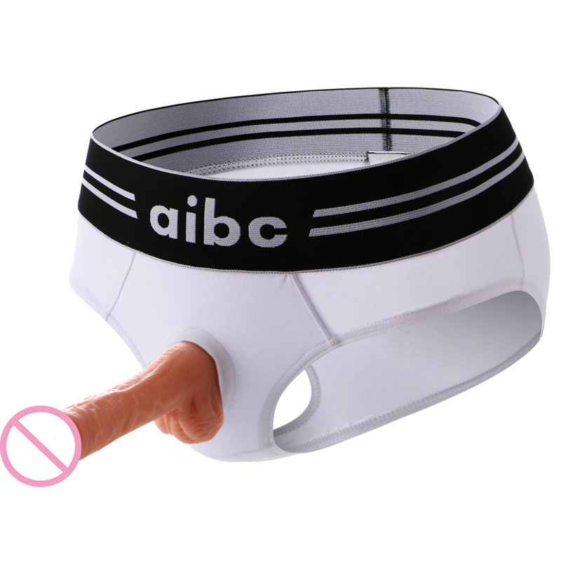 Men's Sexy Cut Out Open Silicone Ring Leakage Jj-Free Briefs Low-Waist Sexy Cotton Wide Belt Underwear