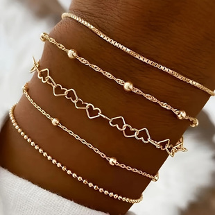Cross-border Europe and the United States and the United States hot selling 5 piece bracelet suit women alloy round bead chain box chain simple fashion bracelet