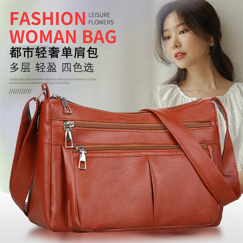 Wholesale new Korean style trendy mom bag, middle-aged women's soft leather fashion versatile crossbody bag, foreign style women's shoulder bag