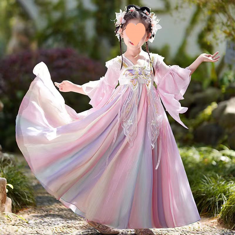 女の子の漢服夏子供の古代スタイルの薄いスカート少女妖精エレガントなドレスベビーサマースカート|undefined